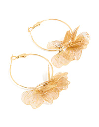 Waterproof Gold Plated Stainless SteelEtched Flower Hoop Earrings - link has visual effect only