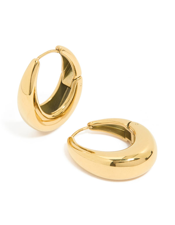 Waterproof Gold Plated Stainless Steel Oval Hanging Hoop Earrings