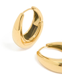 Waterproof Gold Plated Stainless Steel Oval Hanging Hoop Earrings - link has visual effect only
