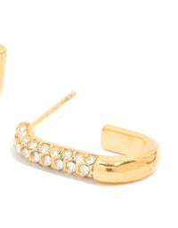 Waterproof Gold Plated Stainless Steel Diamante Half Oval Hoop Earrings - link has visual effect only