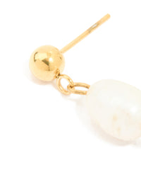 Waterproof Gold Plated Stainless Steel Pearl & Ball Stud Drop Earrings - link has visual effect only