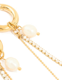 Waterproof Gold Plated Stainless Steel Freshwater Pearl & Diamante Cup Chain Huggie Earrings - link has visual effect only