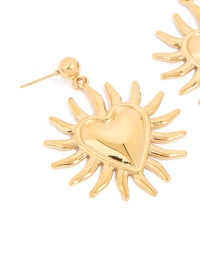 Waterproof Gold Plated Stainless Steel Heart Flower Statement Earrings - link has visual effect only