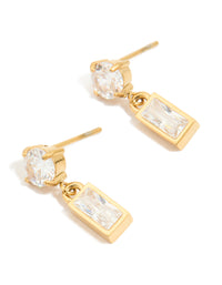 Waterproof Gold Plated Stainless Steel Cubic Zirconia Round & Baguette Drop Earrings - link has visual effect only