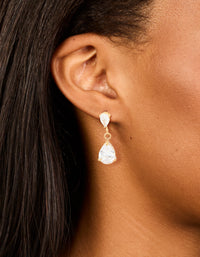 Waterproof Gold Plated Stainless Steel Cubic Zirconia Dainty Drop Earrings - link has visual effect only