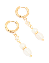 Waterproof Gold Plated Stainless Steel Diamante & Pearl Chain Huggie Earrings - link has visual effect only