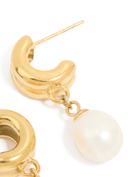 Waterproof Gold Plated Stainless Steel Pearl Chunky Drop Earrings - link has visual effect only