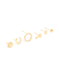 Waterproof Gold Plated Stainless Steel Mixed Motif Stud Earrings 3-Pack - link has visual effect only