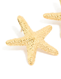Waterproof Gold Plated Stainless Steel Statement Starfish Stud Earrings - link has visual effect only