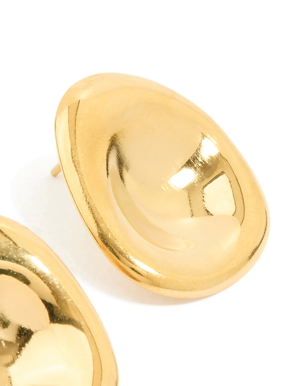 Explore waterproof gold plated stainless steel button stud earrings in gold with stud closure post detail view