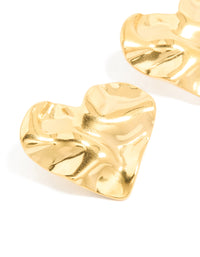 Waterproof Gold Plated Stainless Steel Crinkle Heart Stud Earrings - link has visual effect only