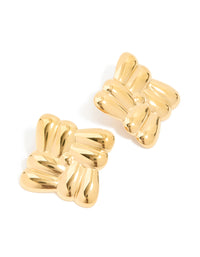 Waterproof Gold Plated Stainless Steel Crossover Square Stud Earrings - link has visual effect only