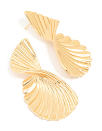 Waterproof Gold Plated Stainless Steel Twisted Textured Stud Earrings - link has visual effect only