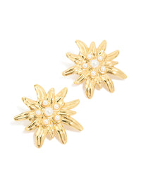 Waterproof Gold Plated Stainless Steel Freshwater Pearl Urchin Stud Earrings - link has visual effect only