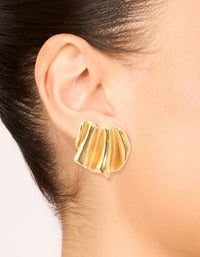 Waterproof Gold Plated Stainless Steel Wavy Fan Stud Earrings - link has visual effect only