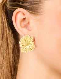 Waterproof Gold Plated Stainless Steel Daisy Petal Statement Earrings - link has visual effect only