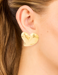 Waterproof Gold Plated Stainless Steel Moving Heart Statement Stud Earrings - link has visual effect only