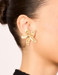 Waterproof Gold Plated Stainless Steel Frangipani Flower Stud Earrings - link has visual effect only