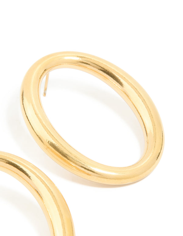 Waterproof Gold Plated Stainless Steel Oval Open Doughnut Stud Earrings