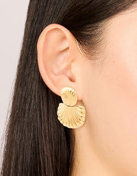 Waterproof Gold Plated Stainless Steel Double Shell Stud Drop Earrings - link has visual effect only