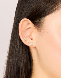 Waterproof Gold Plated Stainless Steel Cubic Zirconia Mixed Shaped Stud Earrings 3-Pack - link has visual effect only