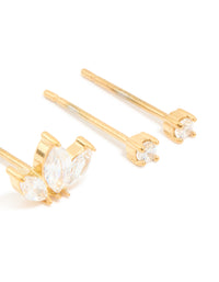 Waterproof Gold Plated Stainless Steel Cubic Zirconia Mixed Shaped Stud Earrings 3-Pack - link has visual effect only