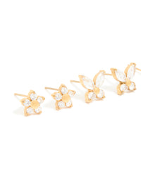 Waterproof Gold Plated Stainless Steel Cubic Zirconia Garden Party Earrings 3-Pack - link has visual effect only