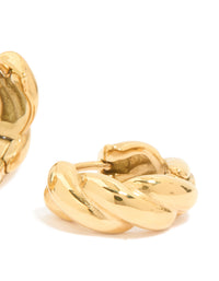 Waterproof Gold Plated Stainless Steel Plaited Detail Huggie Earrings - link has visual effect only