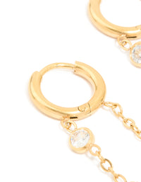 Waterproof Gold Plated Stainless Steel Cubic Zirconia Chain Huggie Drop Earrings - link has visual effect only