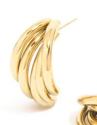 Waterproof Gold Plated Stainless Steel Triple Row Hoop Earrings - link has visual effect only