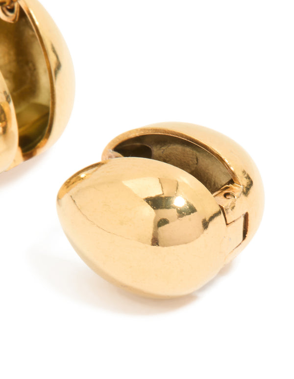 Waterproof Gold Plated Stainless Steel Chunky Pebble Huggie Earrings