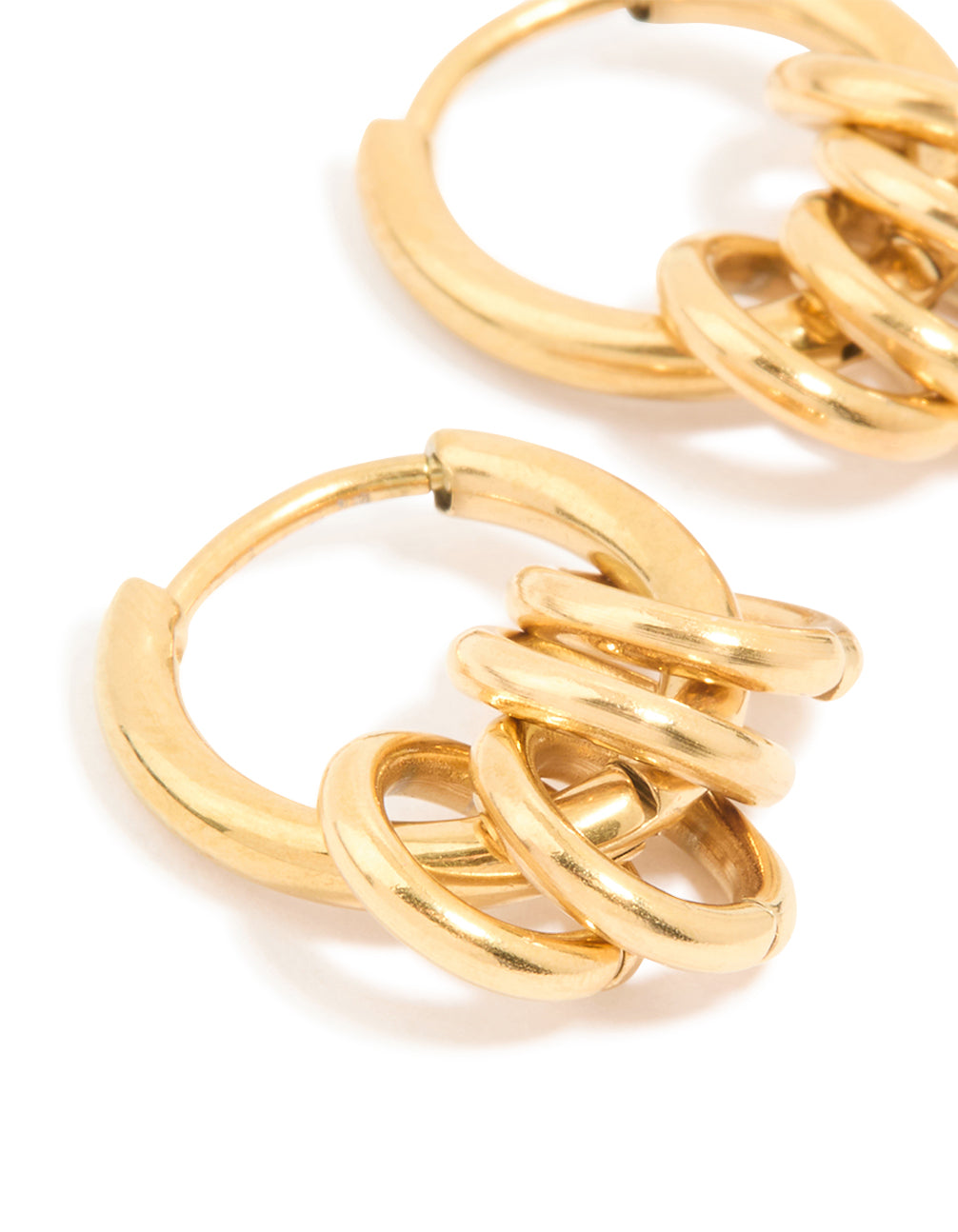 Waterproof Gold Plated Stainless Steel Rondell Link Detail Huggie Earrings