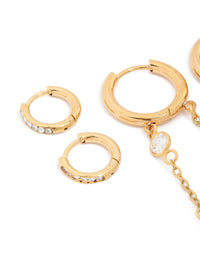 Waterproof Gold Plated Stainless Steel Bezel Clicker & Chain Earrings Stacking Pack - link has visual effect only