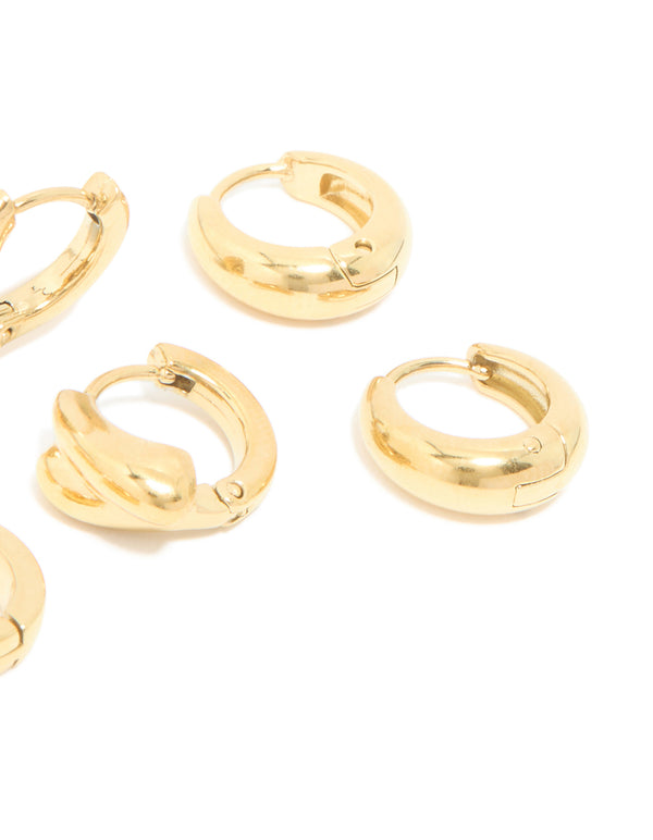 Waterproof Gold Plated Stainless Steel Chunky Huggie Earrings 3-Pack