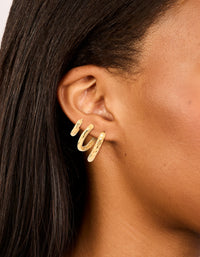 Waterproof Gold Plated Stainless Steel Mixed Detail Huggie Earrings 3-Pack - link has visual effect only