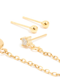 Waterproof Gold Plated Stainless Steel Diamante Stud & Chain Earrings 3-Pack - link has visual effect only