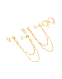 Waterproof Gold Plated Stainless Steel Marquise Earrings 3-Pack - link has visual effect only