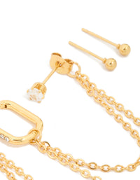 Waterproof Gold Plated Stainless Steel Cubic Zirconia Mix Earrings 3-Pack - link has visual effect only