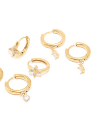 Waterproof Gold Plated Stainless Steel Cubic Zirconia Huggie & Stud Earrings Set - link has visual effect only