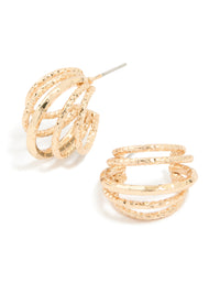 Gold Textured 5-Prong Huggie Earrings - link has visual effect only