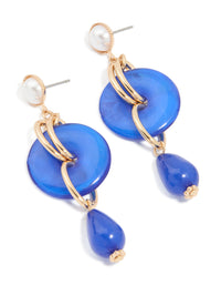 Gold Pearl Wrapped & Dark Blue Beaded Drop Earrings - link has visual effect only