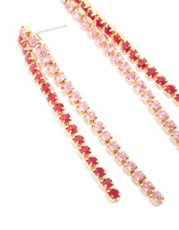 Gold Pink & Red Diamante Cup Chain Drop Earrings - link has visual effect only