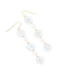 Gold Pearl Centre Blue Flowers Drop Earrings - link has visual effect only