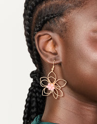 Gold Pink Beaded 3D Flower Drop Earrings - link has visual effect only