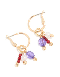 Gold Red White Purple Beaded Charm Hoop Earrings - link has visual effect only