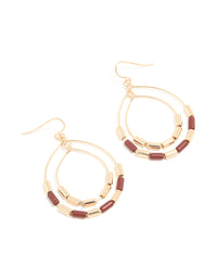 Gold Brown Beaded Pear Drop Earrings - link has visual effect only