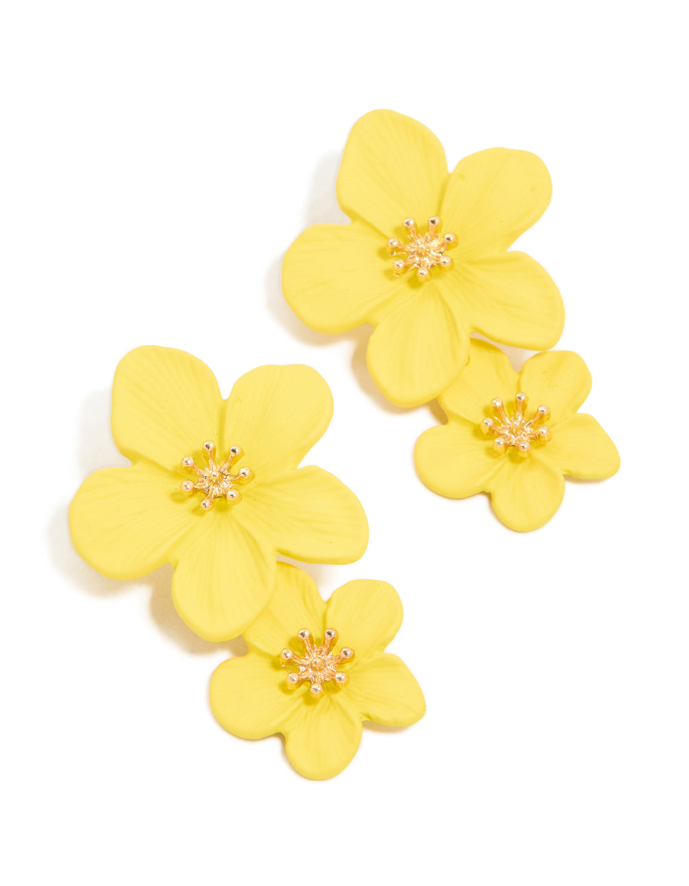 Gold Yellow Double Flower Asymmetrical Earrings