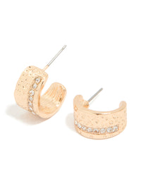 Gold Diamante Molten Textured Huggie Style Stud Earrings - link has visual effect only