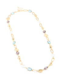 Gold Pearl & Multicoloured Diamantes Long Necklace - link has visual effect only