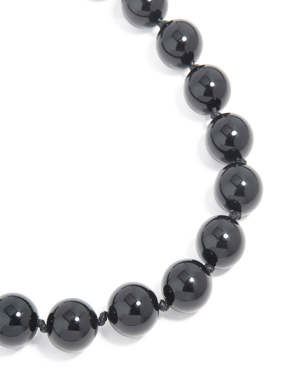 Silver Black Beaded Necklace